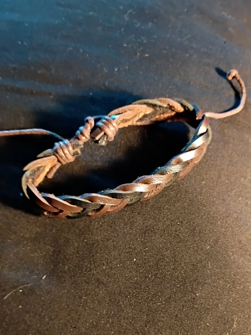 Braided Leather Adjustable Bracelet - Brown & Black